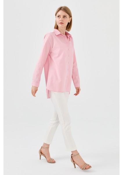 Kadın Koton Uzun Gömlek Pudra fırsatları