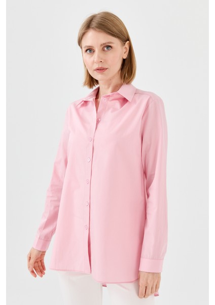 Kadın Koton Uzun Gömlek Pudra indirimleri