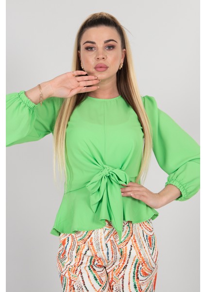 Elma Yeşili Beli Bağlama Detaylı Bluz 0806546.492 fiyatları