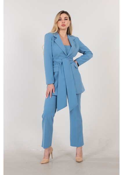 Bebe Mavi Crop Pantolon Ceket Üçlü Takım 0106308.449