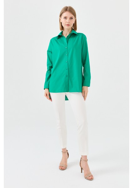 Kadın Koton Uzun Gömlek Yeşil modelleri