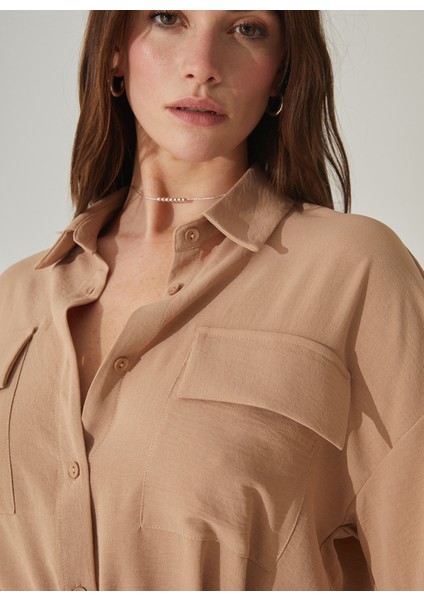 Gömlek Yaka Düz Bej Mini Kadın Elbise Helka indirimleri