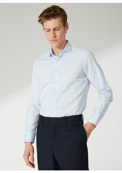 Slim Fit Klasik Yaka Armürlü Mavi Buz Erkek Gömlek GM2024700397 fiyatları