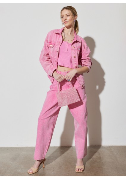 Berrak Tüzünataç x Wrangler Cepli Loose Fit Normal Bel Pembe Barrel PANTOLON-W2H7