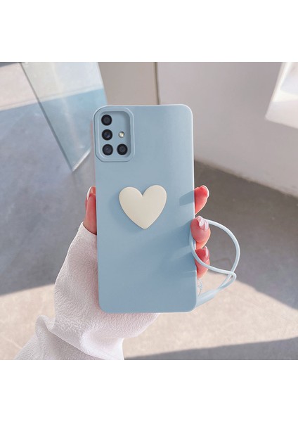 Samsung Galaxy A71 Kılıf Zebana Kalpli Love Kılıf Açık Mavi