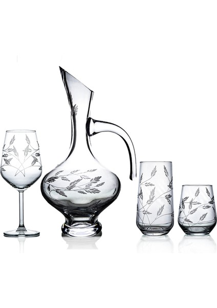 Kazaan 37 Parça 12 Kişilik Bardak Çeyiz Seti Bosna Karaflı Sürgün Desenli