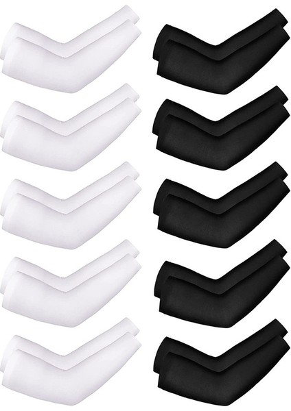 10 Çift Serin Güneş Kılıfı Uv Korumalı Kol Kılıfı (Siyah+Beyaz) (Yurt Dışından)