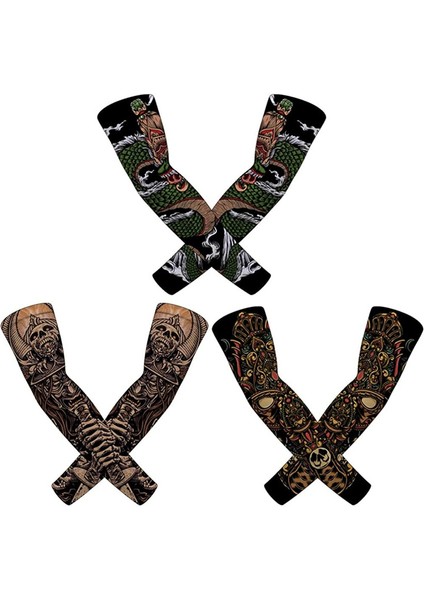 3 Çift, Uv Güneş Korumalı Kol Kolluğu, Unisex Upf 50 Spor Dövme Kılıfı, 3 Stil，l (Yurt Dışından)