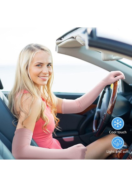 2 Çift Uzun Güneş Eldiveni Kadın Güneş Kremi Kaymaz Açık Hava Sporları Için Tam Parmak, Pembe+Gri (Yurt Dışından) indirimleri