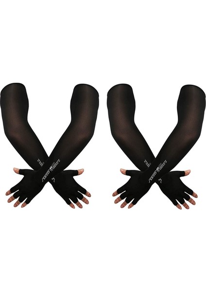 2 Çift Uv Korumalı Eldivenli Kol Kovanı Bisiklet Buz Kol Kovanı Parmaksız, Siyah (Yurt Dışından)