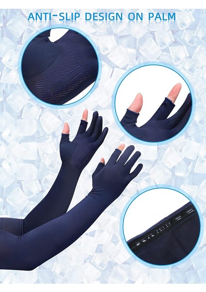 2 Parmak Delikli 2 Çift Soğutucu Kol Kolu Koruyucu Güneş Kolu, 2 Renk (Yurt Dışından) indirimleri