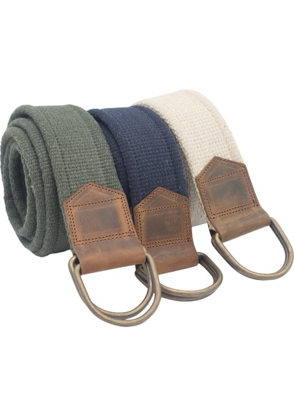 Derili Erkek Kadın Kız Genç Için D Tokalı Antik Halkalı Dokuma Yeşil Lacivert Bejkrem Taktik Spor Kanvas Kot Bez Kemer