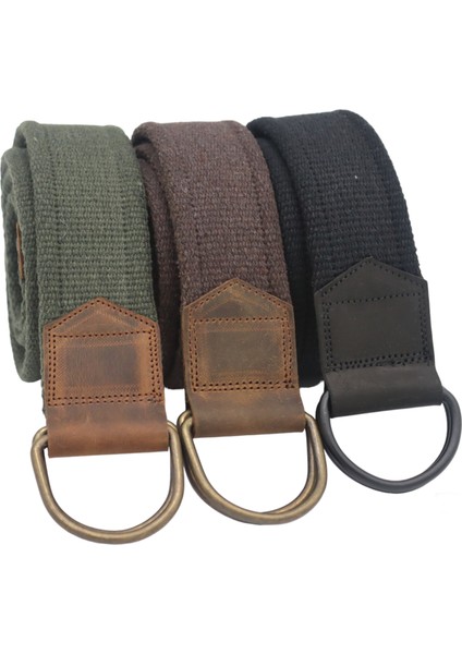 Derili Erkek Kadın Kız Genç İçin D Tokalı Siyah Antik Halkalı Dokuma YEŞİL KAHVERENGİ SİYAH Taktik Spor Kanvas Kot Bez Kemer