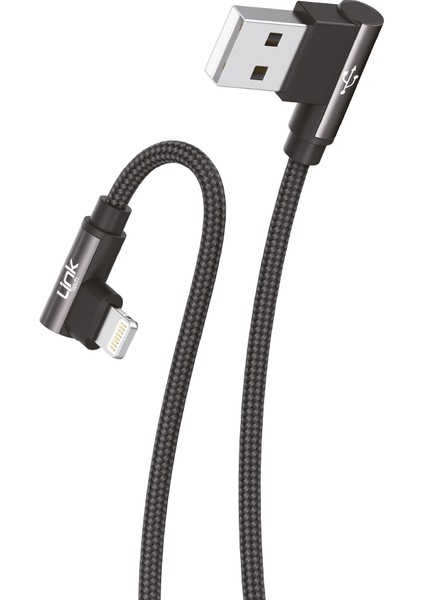 Apple Uyumlu Safe Lightning USB 90 Derece Hasır Örgülü Oyuncu Şarj Kablosu MIDI593K
