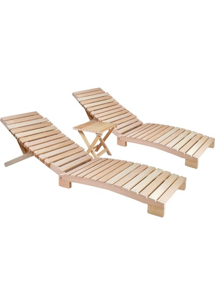 Ahşap Katlanabilir Yatar Şezlong Plaj Yatağı Minder Dahil 3 Lü Set (Naturel - Yeşil) fiyatları