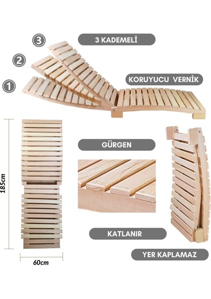 Ahşap Katlanabilir Yatar Şezlong Plaj Yatağı Minder Dahil 3 Lü Set (Naturel - Yeşil) fırsatları