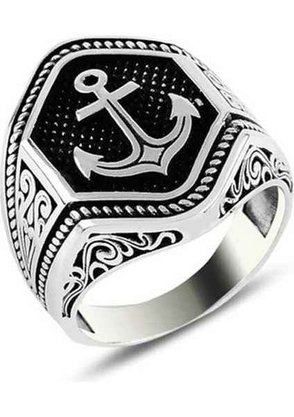 Gümüş Deniz Çapası Armalı Erkek Yüzük