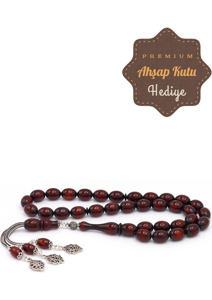 Fırınlanmış Osmanlı Benzetmesi Gümüş Püsküllü Sıkma Kehribar Tesbih 201022258