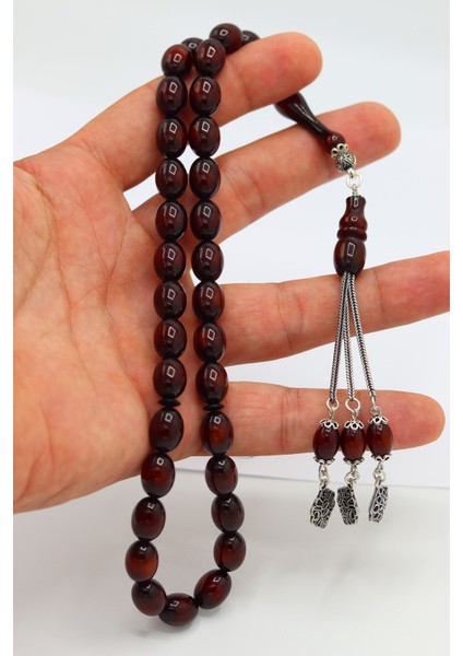 Fırınlanmış Osmanlı Benzetmesi Gümüş Püsküllü Sıkma Kehribar Tesbih 201022258 fiyatları