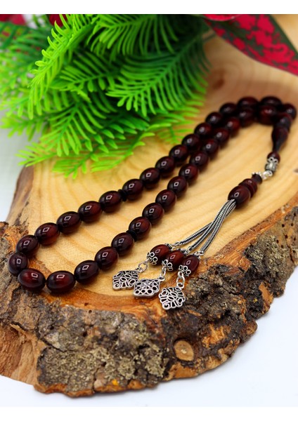 Fırınlanmış Osmanlı Benzetmesi Gümüş Püsküllü Sıkma Kehribar Tesbih 201022258 modelleri