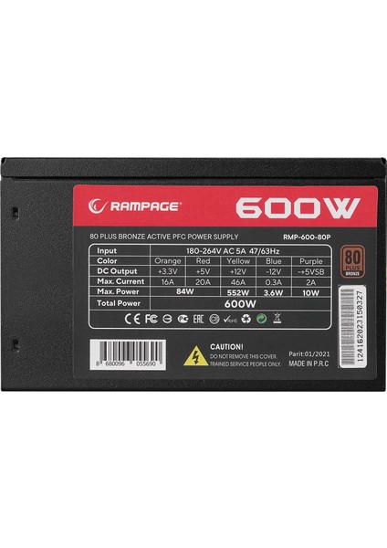 RMP-600-80P 600W 80 PLUS 12cm Fan Aktif PFC Power Supply