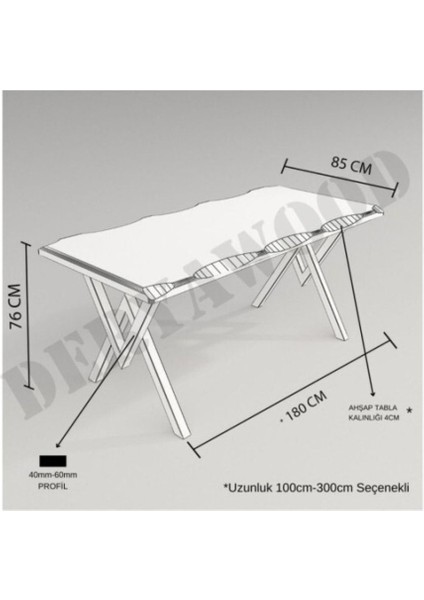 Masif Ahşap Laurus Sulamalı Mutfak Masası Beyaz Ayak 85*200*76CM