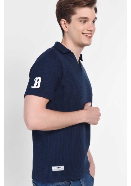 Russel Lacivert Polo Yaka Baskılı Erkek Tshirt