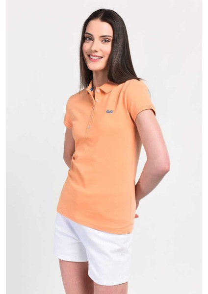 Shaver Turuncu Polo Yaka Nakışlı Kadın Tshirt