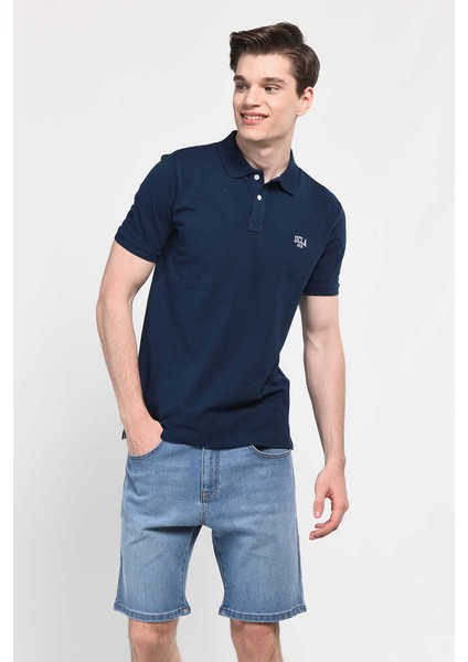 Lakes Lacivert Polo Yaka Nakışlı Erkek Tshirt