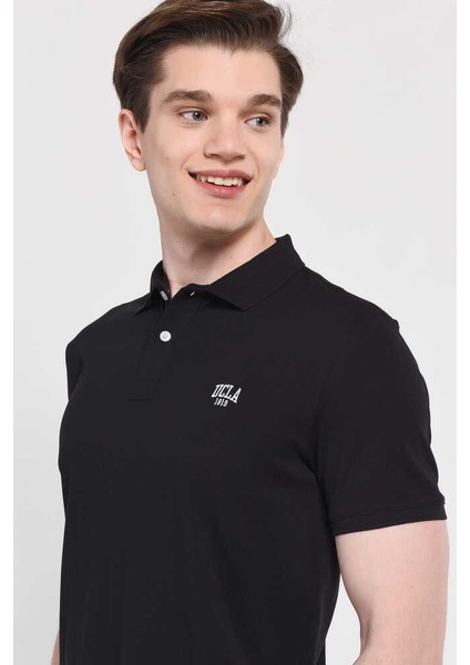 Lakes Siyah Polo Yaka Nakışlı Erkek Tshirt modelleri