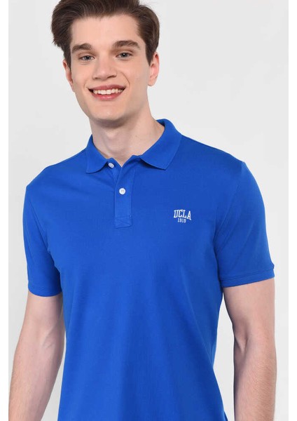 Lakes Mavi Polo Yaka Nakışlı Erkek Tshirt