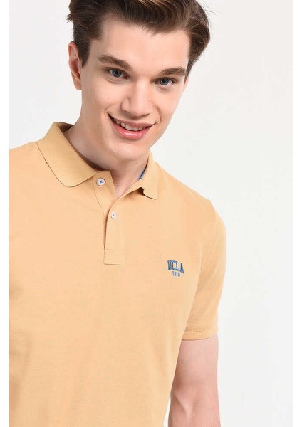 Lakes Kahve Polo Yaka Nakışlı Erkek Tshirt