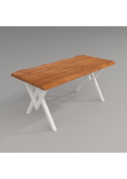 Masif Ahşap Laurus Sulamalı Yemek Masası Beyaz Ayak 85*100*76CM