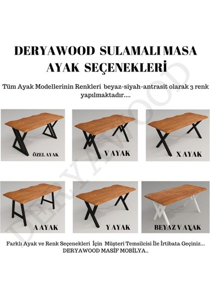Masif Ahşap Laurus Sulamalı Yemek Masası Beyaz Ayak 85*100*76CM