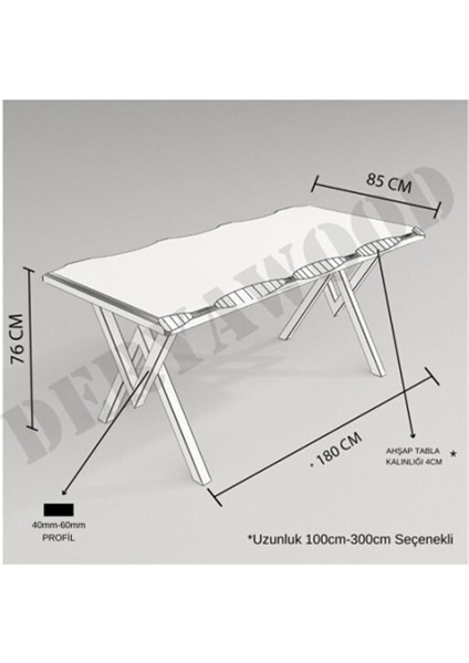 Masif Ahşap Laurus Sulamalı Yemek Masası Beyaz Ayak 85*100*76CM