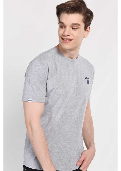 Bass Gri Bisiklet Yaka Baskılı Erkek Tshirt