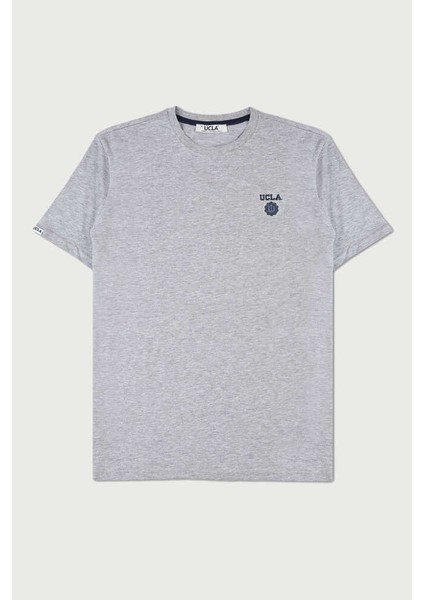 Bass Gri Bisiklet Yaka Baskılı Erkek Tshirt