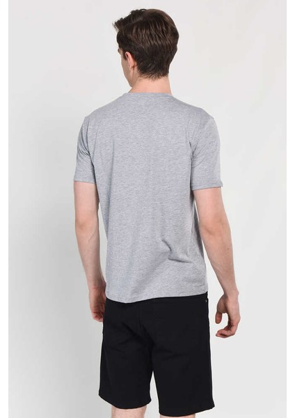 Bass Gri Bisiklet Yaka Baskılı Erkek Tshirt