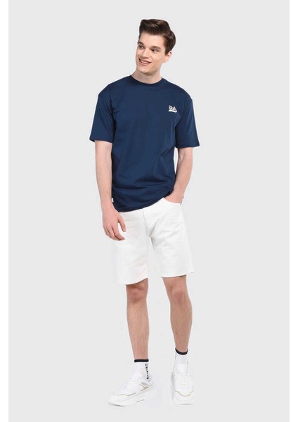 Congreve Lacivert Bisiklet Yaka Baskılı Erkek Tshirt