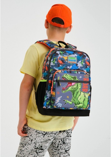 Gri Yeşil Dinazor Okul Sırt ve Beslenme Çantası Seti modelleri