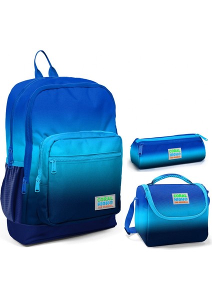 Lacivert Mavi Gradyan Üçlü Ilkokul Okul Çanta Seti