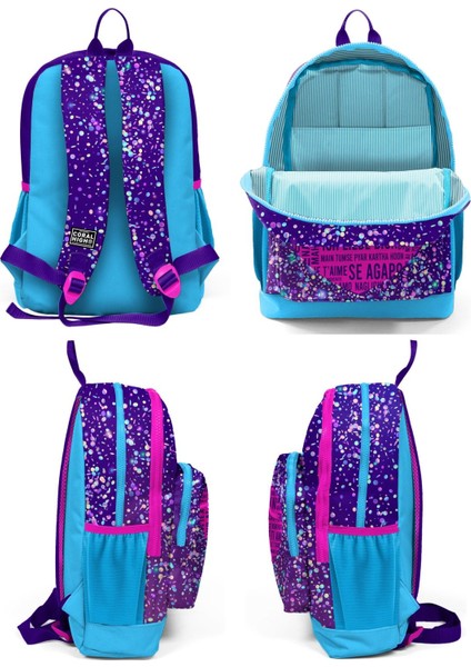 Mor Mavi Kalp Ilkokul Sırt Çantası ve Kalemlik Seti fiyatları