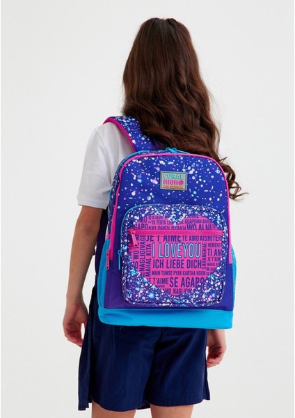 Mor Mavi Kalp Ilkokul Sırt Çantası ve Kalemlik Seti modelleri