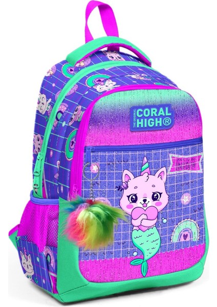 Üç Gözlü Kız Çocuk Ilk ve Orta Okul Çantası - Mor Pembe Unicorn
