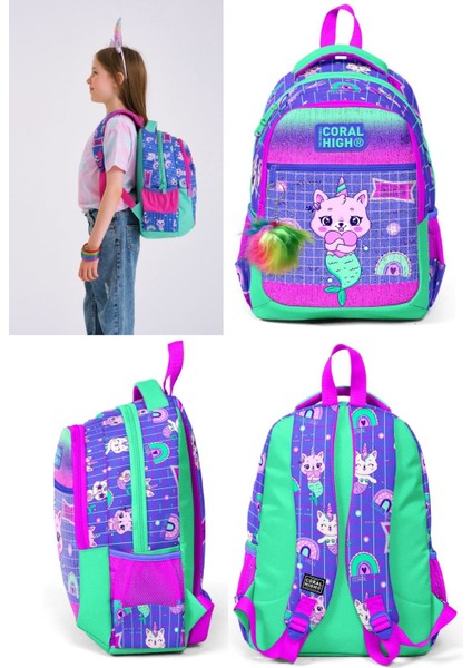 Üç Gözlü Kız Çocuk Ilk ve Orta Okul Çantası - Mor Pembe Unicorn modelleri