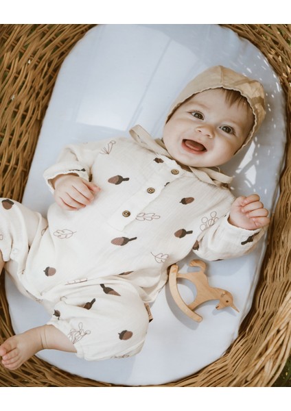 Organik Müslin Pamuk Bebek Tulumu