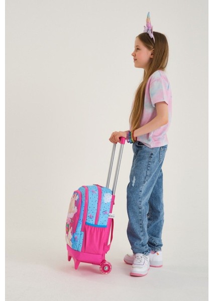 Kız Çocuk Mavi Pembe Tavşan Tekerlekli Okul Çantası ve Kalemlik Seti fiyatları