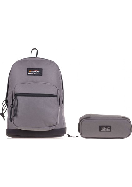 Gri Üç Bölmeli Okul Günlük Sırt Çantası ve Kalemlik Seti (Erkek)