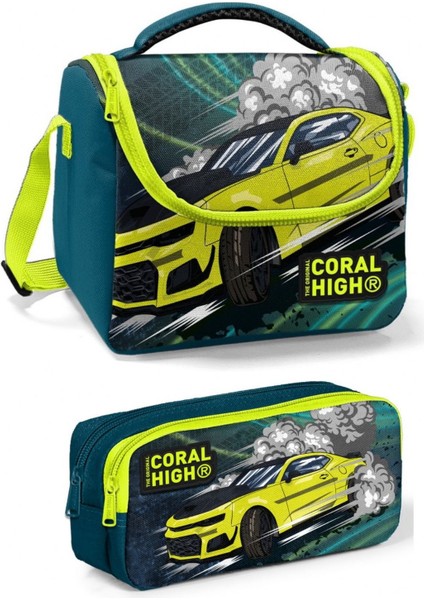 Yeşil Sarı Araba Erkek Çocuk Beslenme Çantası Seti