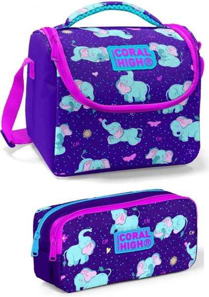 Mor Fil Kız Çocuk Beslenme Çantası Seti